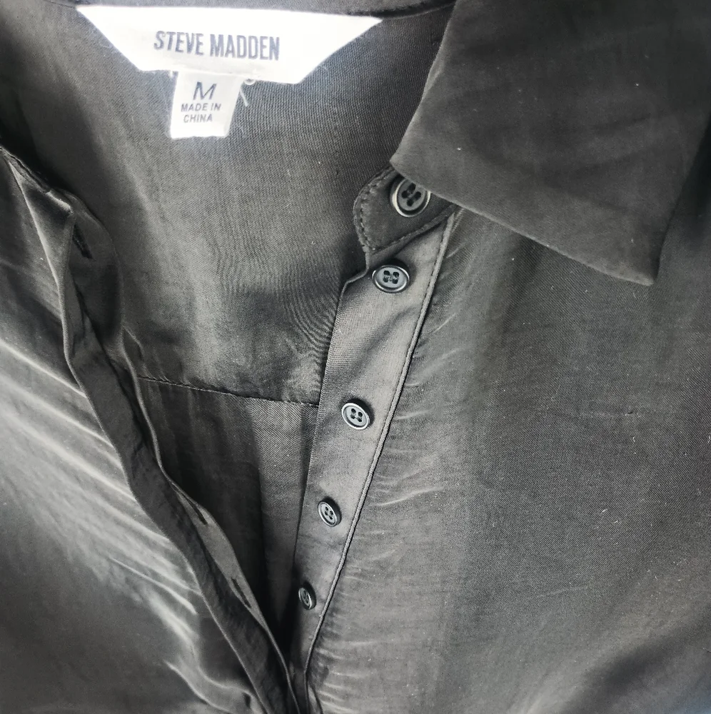 Steve Madden Tie Curious Long Sleeve Shirt Dress Black Size Medium 6 - 8 NWT - Picture 8 of 12